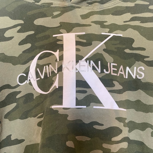 Calvin Klein Green Camo Pullover Logo cK Calvin Klein Jeans Drawstring Hoodie 1X - Picture 3 of 4